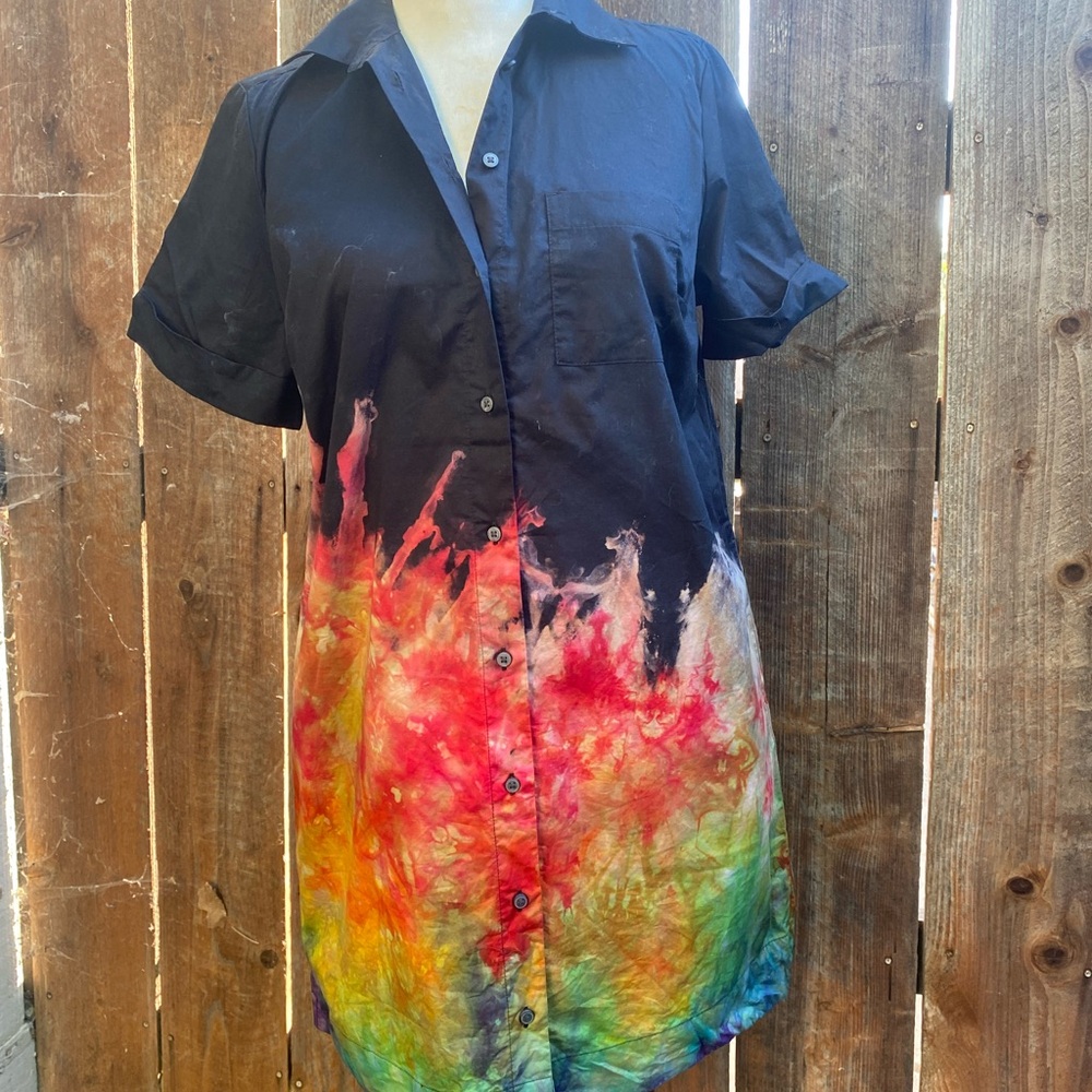 Old Navy Black and Rainbow Ice-Dye Dress